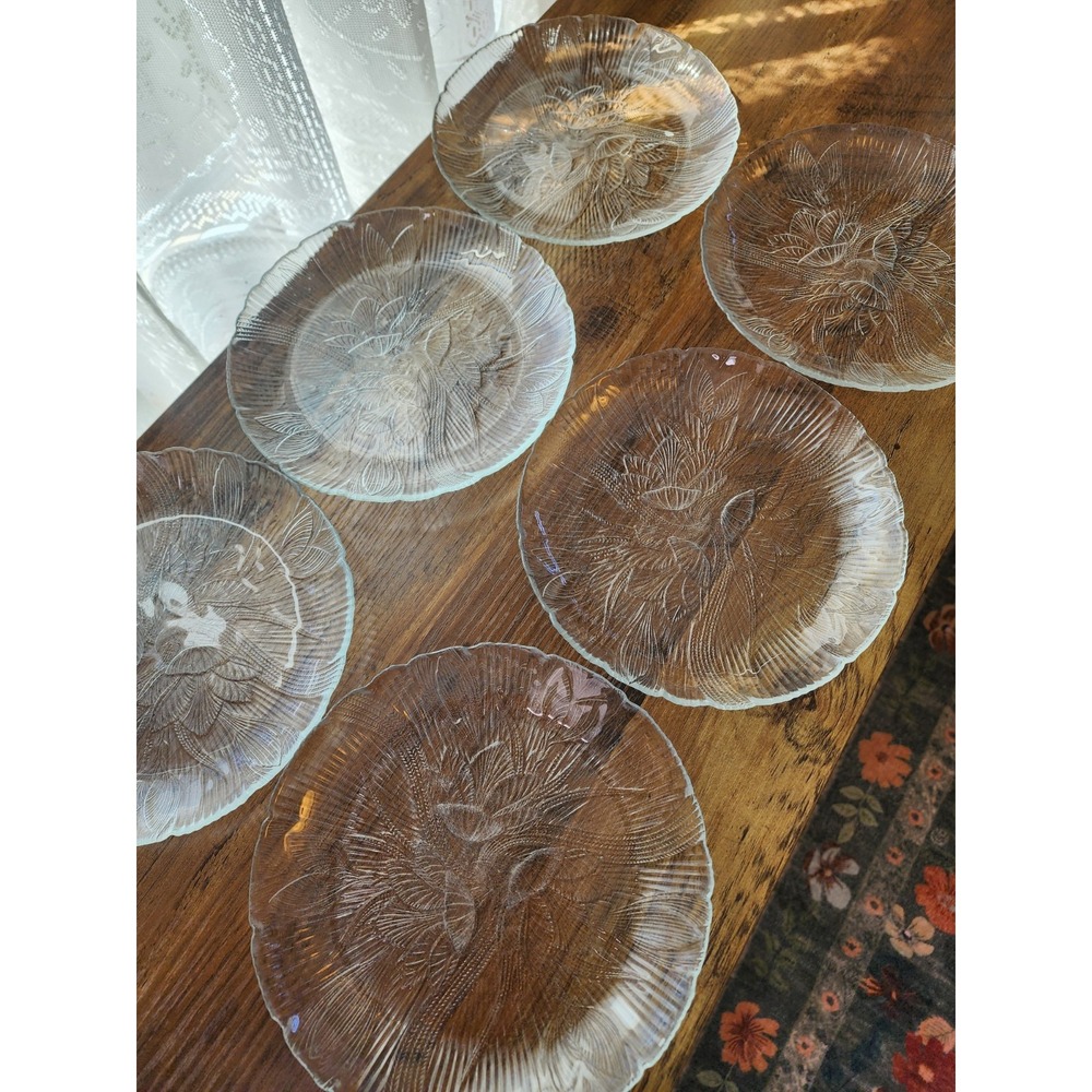 Set 6 Arcoroc Canterbury Glass Plates Salad Dessert Cottage Garden Party France